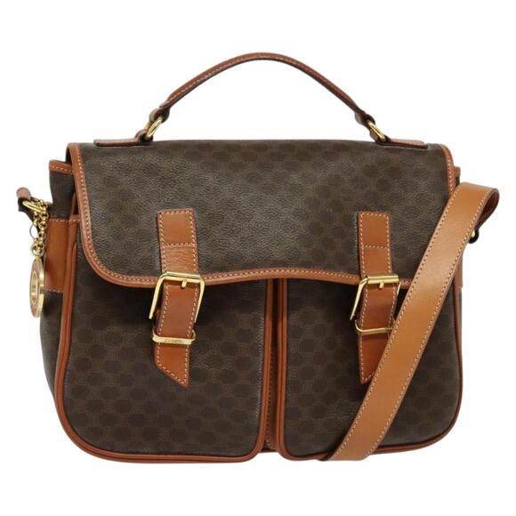 CELINE Macadam Canvas Hand Bag Pvc Leather Brown Gold - Picture 1 of 13